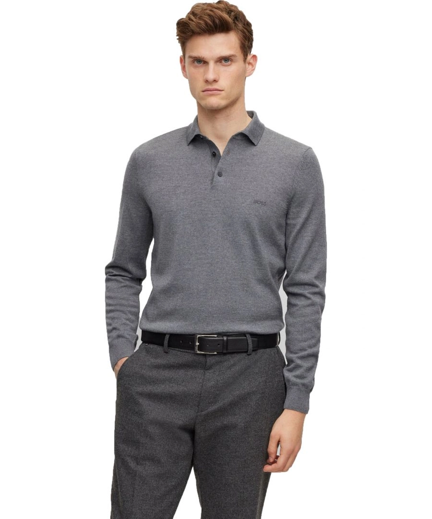 Hugo Boss Mens Bono-l Long Sleeved Polo Shirt Medium Grey - Size 2XL